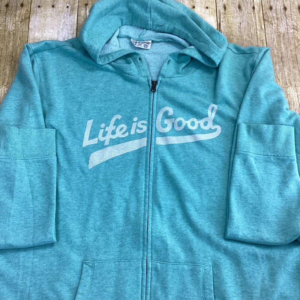 Life Is Good Womens XXL Hoodie Jacket Full Zip Blue Green Hooded